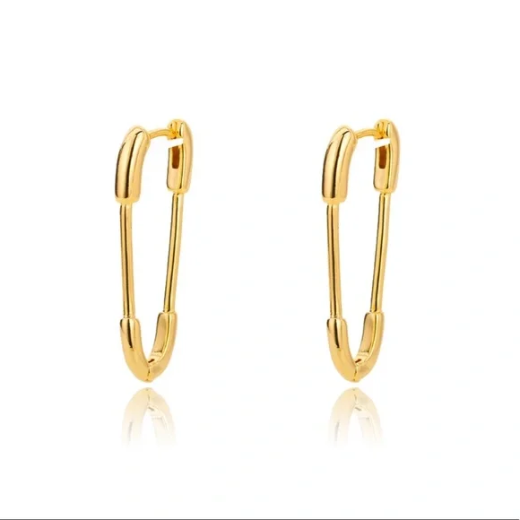 14k Gold Plated Safety Pin Earrings - Picture 1 of 4